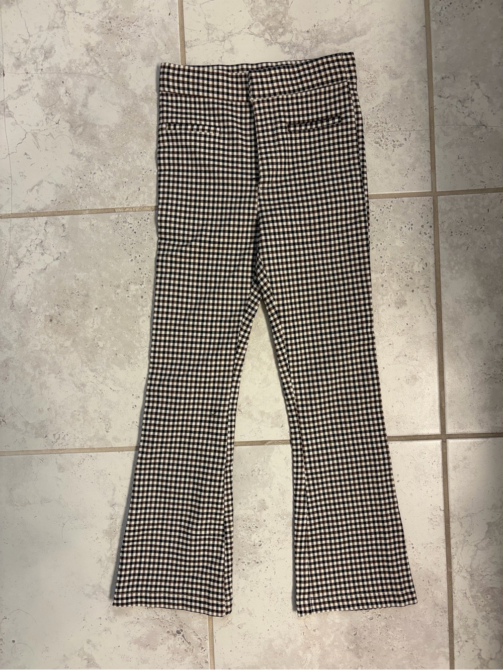 ✨Zara Kids | Girls Brown, Blk, Ivory Gingham Flare Pants | Sz 9